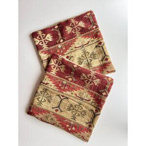 Set of 2 POTTERY BARN Outlet Red Yellow Wool Kilim Tapestry Square Pillow Covers